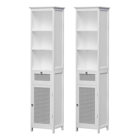 Darrahopens Furniture > Bathroom > Bathroom Cabinets, Cupboards & Storage Artiss Bathroom Cabinet Storage X2 White Rattan 161cm