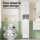 Darrahopens Furniture > Bathroom > Bathroom Cabinets, Cupboards & Storage Artiss Bathroom Storage Cabinet 170cm Tall Slim Organiser Toilet Corner Adjustable Shelf Louver Door White