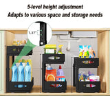 CARLA HOME 2 Pack Under Sink Organizer Pull Out Sliding Cabinet Storage Shelf with Height Adjustable for Kitchen, Bathroom or Laundry Room (Black) | darrahopens.com.au Premium AU Stock
