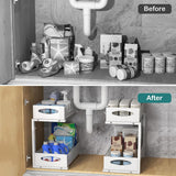 CARLA HOME 2 Pack Under Sink Organizer Pull Out Sliding Cabinet Storage Shelf with Height Adjustable for Kitchen, Bathroom or Laundry Room (White) | darrahopens.com.au Premium AU Stock
