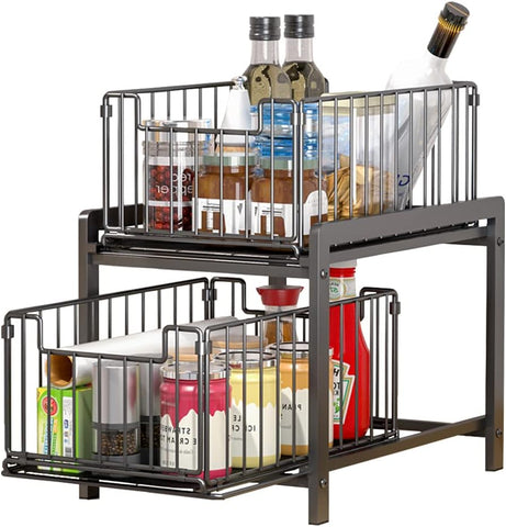 CARLA HOME 2 Tier Sliding Cabinet Organizer Drawer Storage Rack for Kitchen or Bathroom | darrahopens.com.au Premium AU Stock