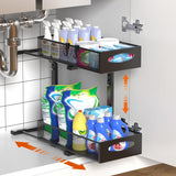 CARLA HOME 2 Tier Under Sink Organizer Pull Out Sliding Cabinet Storage Shelf with Height Adjustable for Kitchen, Bathroom or Laundry Room (Black) | darrahopens.com.au Premium AU Stock