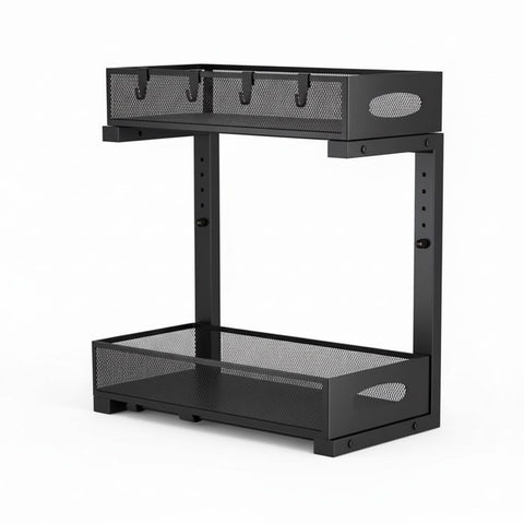 CARLA HOME 2 Tier Under Sink Organizer Pull Out Sliding Cabinet Storage Shelf with Height Adjustable for Kitchen, Bathroom or Laundry Room (Black) | darrahopens.com.au Premium AU Stock