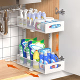 CARLA HOME 2 Tier Under Sink Organizer Pull Out Sliding Cabinet Storage Shelf with Height Adjustable for Kitchen, Bathroom or Laundry Room (White) | darrahopens.com.au Premium AU Stock
