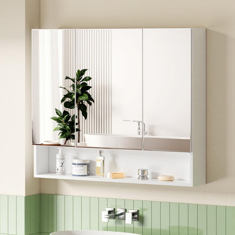 Darrahopens Furniture > Bathroom > Bathroom Cabinets, Cupboards & Storage Cefito Bathroom Mirror Cabinet Medicine Adjustable Shelves Wall Hung 900x750mm White