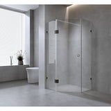 Darrahopens Furniture > Bathroom > Shower Heads & Screens 100cm Frameless Diamond Shower Screen with Gunmetal Brackets and Brass Hinges, Round Handle