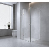 Darrahopens Furniture > Bathroom > Shower Heads & Screens 100x70cm Corner Frameless Shower Screen with Black Brackets and Brass Hinges, Round Handle