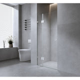 Darrahopens Furniture > Bathroom > Shower Heads & Screens 110cm Wall to Wall Frameless Shower Screen with Chrome Brackets and SS Hinges, Round Handle