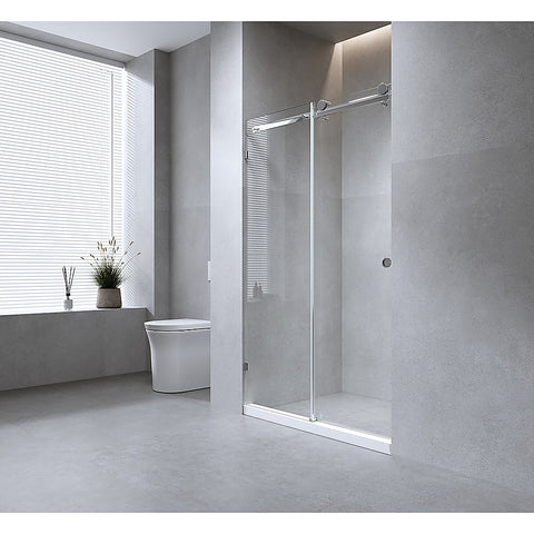 Darrahopens Furniture > Bathroom > Shower Heads & Screens 120cm Frameless Glass Sliding Shower Door with Black Rail and Hardware