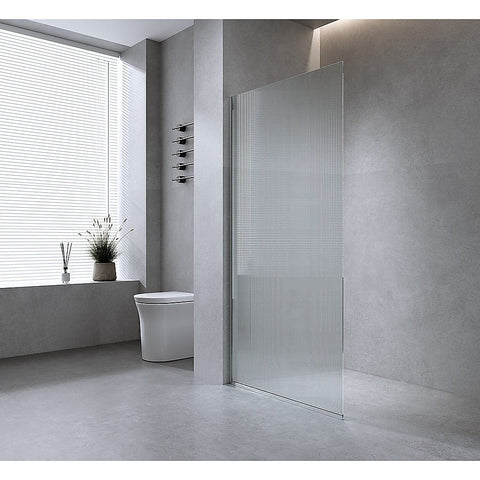 Darrahopens Furniture > Bathroom > Shower Heads & Screens 120cm Reeded Single Shower Glass Screen with Black Wall Channel