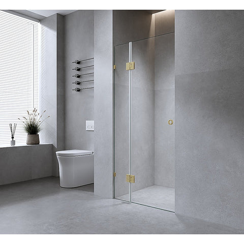 Darrahopens Furniture > Bathroom > Shower Heads & Screens 120cm Wall to Wall Frameless Shower Screen with White Brackets and SS Hinges, Round Handle