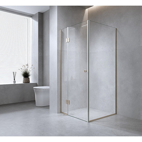Darrahopens Furniture > Bathroom > Shower Heads & Screens 120x80cm Corner Frameless Shower Screen with Chrome Channel and Brass Hinges, Round Handle