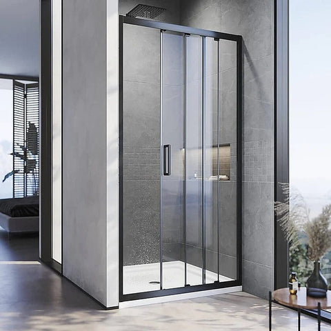 Darrahopens Furniture > Bathroom > Shower Heads & Screens 140-150cm Adjustable Wall to Wall Sliding Glass Shower Door in Black