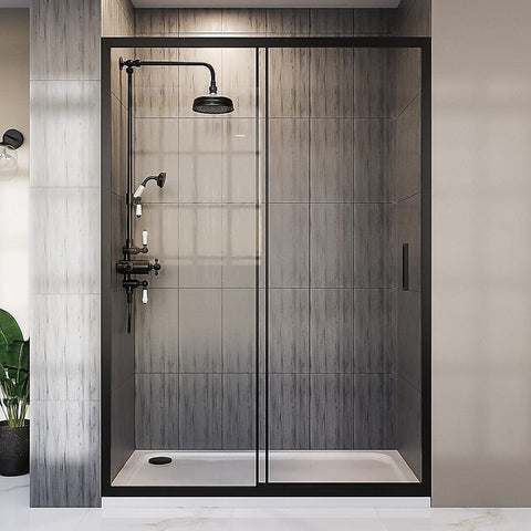 Darrahopens Furniture > Bathroom > Shower Heads & Screens 140-150cm Adjustable Wall to Wall Sliding Glass Shower Door in Black