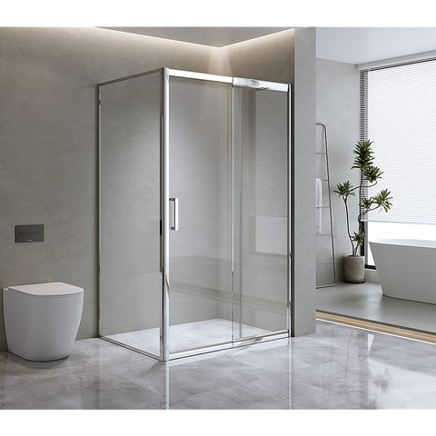 Darrahopens Furniture > Bathroom > Shower Heads & Screens 150mm Adjustable (2000x1010mm) Single Door Corner Sliding Glass Shower Screen in Chrome