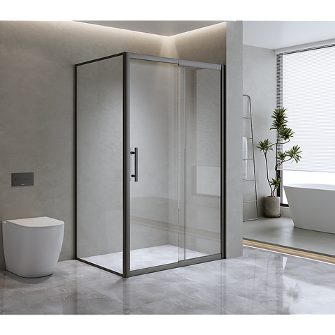 Darrahopens Furniture > Bathroom > Shower Heads & Screens 150mm Adjustable (2000x800mm) Single Door Corner Sliding Glass Shower Screen in Black
