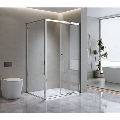 Darrahopens Furniture > Bathroom > Shower Heads & Screens 150mm Adjustable (2000x800mm) Single Door Corner Sliding Glass Shower Screen in Chrome