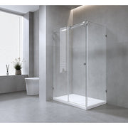 Darrahopens Furniture > Bathroom > Shower Heads & Screens 150x90cm Frameless Glass Sliding Corner Shower with Black Rail and Hardware