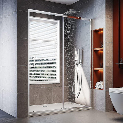 Darrahopens Furniture > Bathroom > Shower Heads & Screens 155-170cm Adjustable Wall to Wall Sliding Glass Shower Door in Chrome