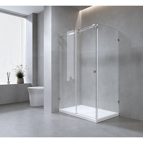 Darrahopens Furniture > Bathroom > Shower Heads & Screens 170x80cm Frameless Glass Sliding Corner Shower with Black Rail and Hardware