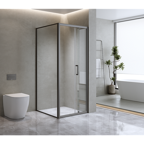 Darrahopens Furniture > Bathroom > Shower Heads & Screens 40mm Adjustable Contemporary Corner Sliding Black Shower Screen 86x92cm