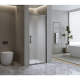 Darrahopens Furniture > Bathroom > Shower Heads & Screens 40mm Adjustable Contemporary Wall to Wall Black Sliding Shower Screen 116-120cm