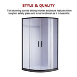 Darrahopens Furniture > Bathroom > Shower Heads & Screens 90 x 90cm Black Rounded Sliding 6mm Curved Shower Screen with White Base In Australia - Darrahopens