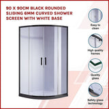 Darrahopens Furniture > Bathroom > Shower Heads & Screens 90 x 90cm Black Rounded Sliding 6mm Curved Shower Screen with White Base In Australia - Darrahopens