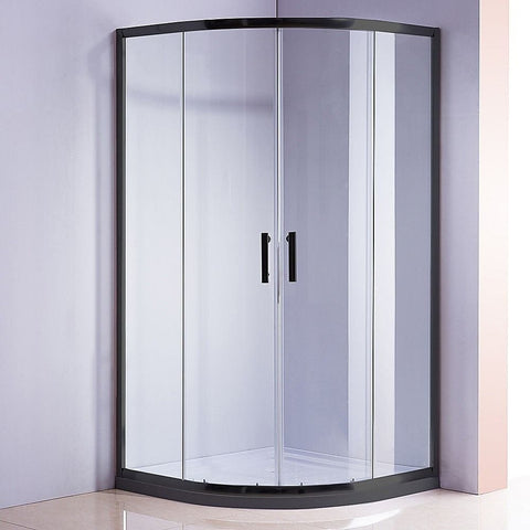 Darrahopens Furniture > Bathroom > Shower Heads & Screens 90 x 90cm Black Rounded Sliding 6mm Curved Shower Screen with White Base In Australia - Darrahopens