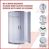 Darrahopens Furniture > Bathroom > Shower Heads & Screens 90 x 90cm Rounded Sliding 6mm Curved Shower Screen with Base in Chrome In Australia - Darrahopens