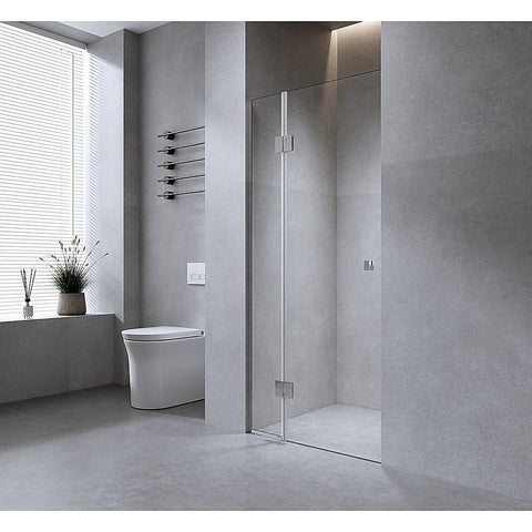 Darrahopens Furniture > Bathroom > Shower Heads & Screens 90cm Wall to Wall Frameless Shower Screen with Black Channel and SS Hinges , Square Double Pull Handle