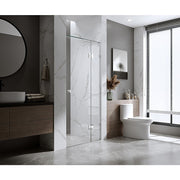 Darrahopens Furniture > Bathroom > Shower Heads & Screens 90cm Wall to Wall Frameless Shower Screen with White Brackets and SS Hinges, Square Double Pull Handle