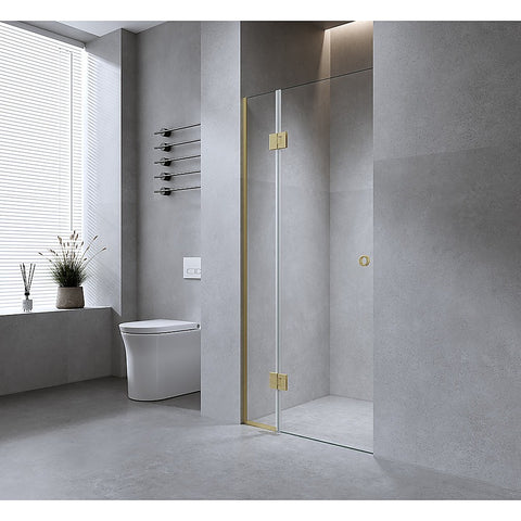 Darrahopens Furniture > Bathroom > Shower Heads & Screens 90cm Wall to Wall Frameless Shower Screen with White Channel and SS Hinges , Round Handle