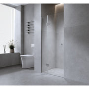 Darrahopens Furniture > Bathroom > Shower Heads & Screens 90cm Wall to Wall Frameless Shower Screen with White Channel and SS Hinges , Square Double Pull Handle