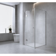 Darrahopens Furniture > Bathroom > Shower Heads & Screens 90x70cm Corner Frameless Shower Screen with White Channel and SS Hinges, Square Double Pull Handle
