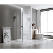 Darrahopens Furniture > Bathroom > Shower Heads & Screens 90x90cm Double Door Corner Shower Screen with Black Brackets and SS Hinges, Square double pull Handle
