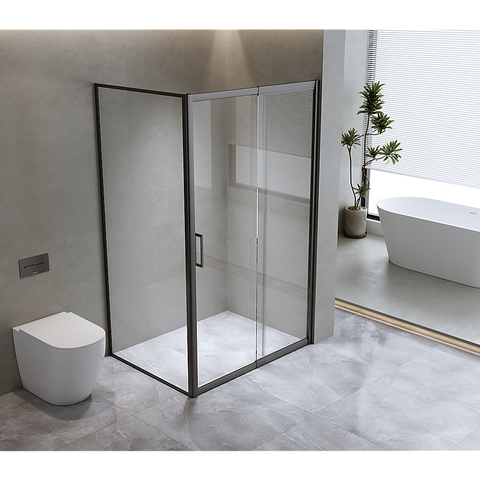 Darrahopens Furniture > Bathroom > Shower Heads & Screens Adjustable 1300x920mm Single Door Corner Sliding Glass Shower Screen in Black
