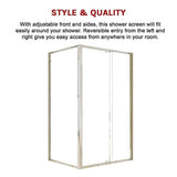 Adjustable Semi Frameless Shower Screen 114-122cm x 89-92cm With Gold Hardware For Modern Bathrooms