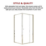 Adjustable Semi Frameless Shower Screen 98-106cm x 89-92cm With Gold Hardware For Modern Bathrooms