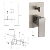 Darrahopens Furniture > Bathroom > Shower Heads & Screens AU Standard 1/2 Inch Shower Mixer Diverter Brushed Nickel Square 2 Way Switch