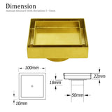 Darrahopens Furniture > Bathroom > Shower Heads & Screens Brushed Gold 100mm Square Tile Insert Floor Drain Tiny Shower Grate 50mm Waste