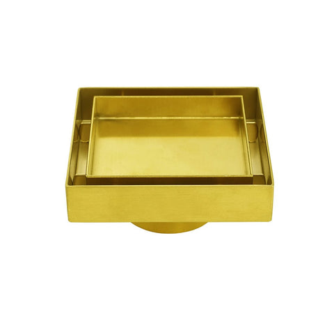 Darrahopens Furniture > Bathroom > Shower Heads & Screens Brushed Gold 100mm Square Tile Insert Floor Drain Tiny Shower Grate 50mm Waste