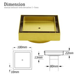 Darrahopens Furniture > Bathroom > Shower Heads & Screens Brushed Gold 100x100mm Tile Insert Floor Drain Square Shower Grate 80mm Waste