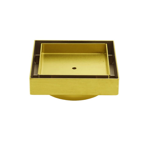 Darrahopens Furniture > Bathroom > Shower Heads & Screens Brushed Gold 100x100mm Tile Insert Floor Drain Square Shower Grate 80mm Waste