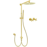Darrahopens Furniture > Bathroom > Shower Heads & Screens Brushed Gold 12" Large Shower Head One Spray Mode Handheld Rose Sliding Rail Arm Round Mixer Set