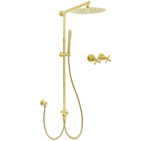 Darrahopens Furniture > Bathroom > Shower Heads & Screens Brushed Gold 12" Large Shower Head One Spray Mode Handheld Rose Sliding Rail Arm Round Mixer Set