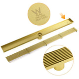 Darrahopens Furniture > Bathroom > Shower Heads & Screens Brushed Gold 304 SUS 600mm Strip Fence Sword Shower Grate Floor Drain 50mm Waste