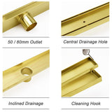 Darrahopens Furniture > Bathroom > Shower Heads & Screens Brushed Gold 304SUS 800mm Tile Insert Shower Grate Floor Drain 50mm Waste Outlet