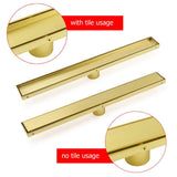 Darrahopens Furniture > Bathroom > Shower Heads & Screens Brushed Gold 600mm Tile Insert Linear Shower Grate Floor Drain 50mm Outlet Waste