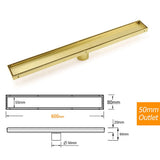 Darrahopens Furniture > Bathroom > Shower Heads & Screens Brushed Gold 600mm Tile Insert Linear Shower Grate Floor Drain 50mm Outlet Waste
